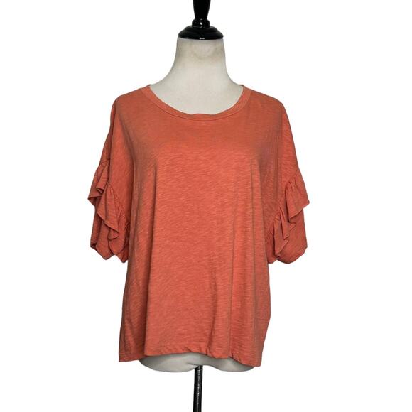 Monoprix Femme orange short ruffle sleeves top size 3 - XL - Picture 1 of 8